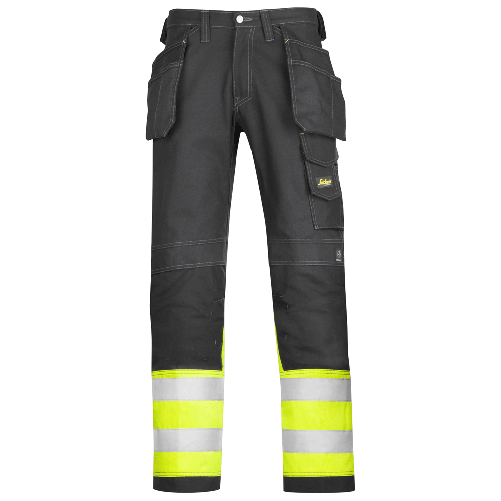 Snickers 3235 High-Vis Holster Pocket Cotton Trousers, Class 1 Black/Hi-Vis Yellow, 33" Waist 30" Leg-Snickers 92