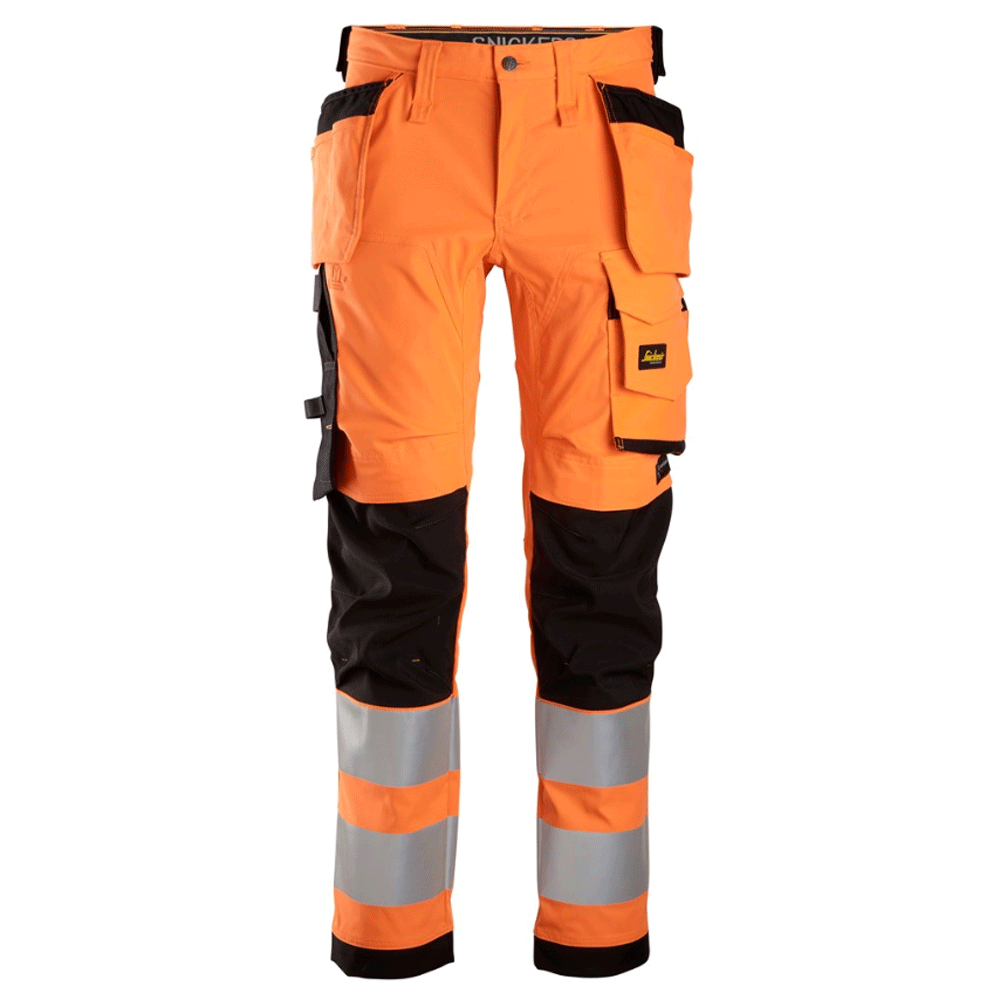 Snickers 6243 AllroundWork, Hi-Vis Stretch Kneepad Holster Work Trousers Class 2 Orange / Black / 96 (33" Waist, 30" Leg)