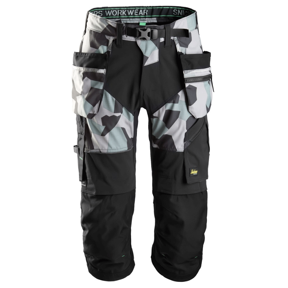 Snickers 6905 FlexiWork Holster Pocket Pirate Work Trousers Grey Camo/Black