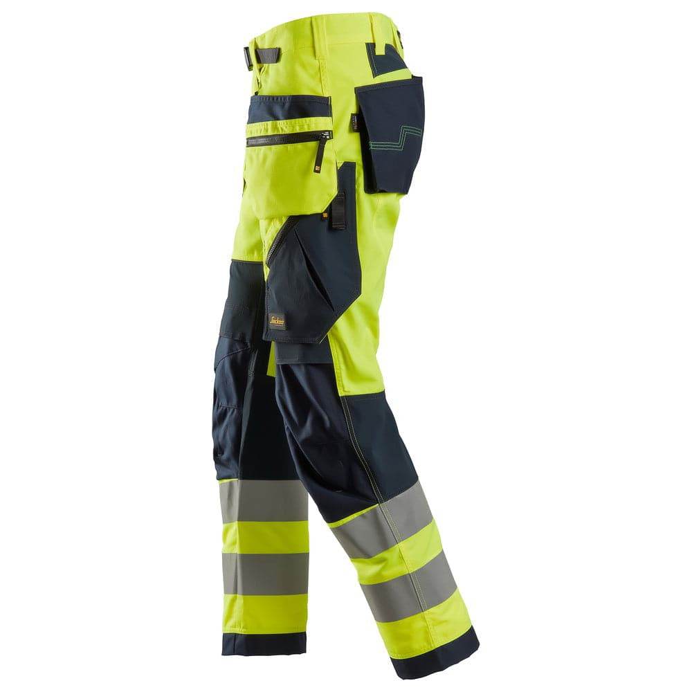 Snickers 6932 FlexiWork Hi-Vis Work Trousers Holster Pockets CL2 Yellow 36" Waist - 37" Leg - Snickers Size 252