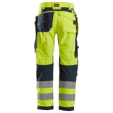 Snickers 6932 FlexiWork Hi-Vis Work Trousers Holster Pockets CL2 Yellow 35" Waist / 32" Leg - Snickers Size 50
