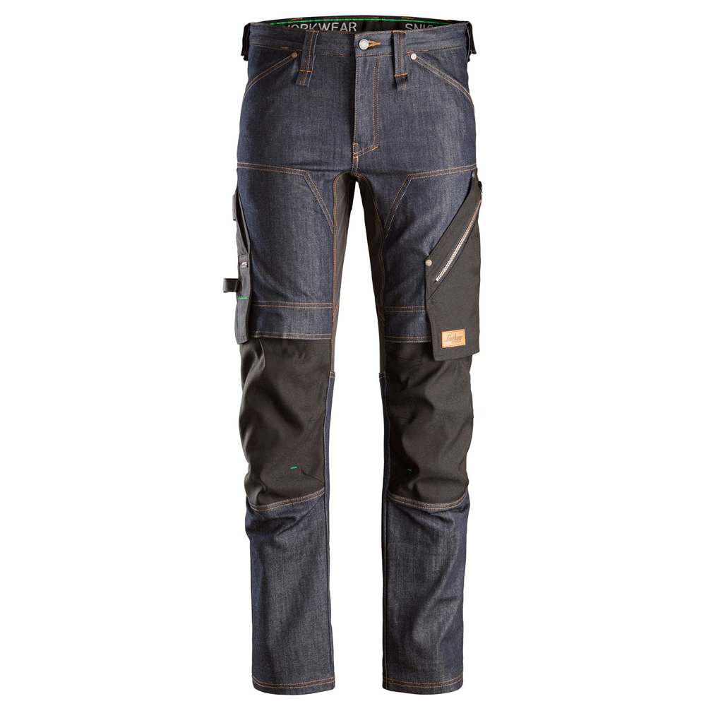 Snickers 6956 FlexiWork, Denim Knee Pad Work Trousers Denim/Black, 30" Waist 30" Leg-Snickers 88