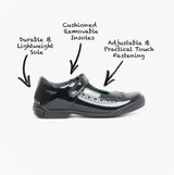 Start-Rite LEAP FROG Girls Leather T-Bar School School Shoes Patent Black