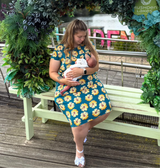 The Knee Length Breastfeeding Dress - Blue Sunflower Cotton