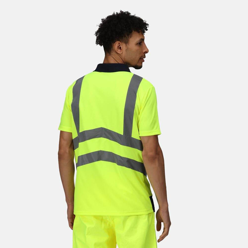Regatta TRS189 Pro Hi-Vis Short Sleeve Polo Shirt Yellow/Navy 2XL