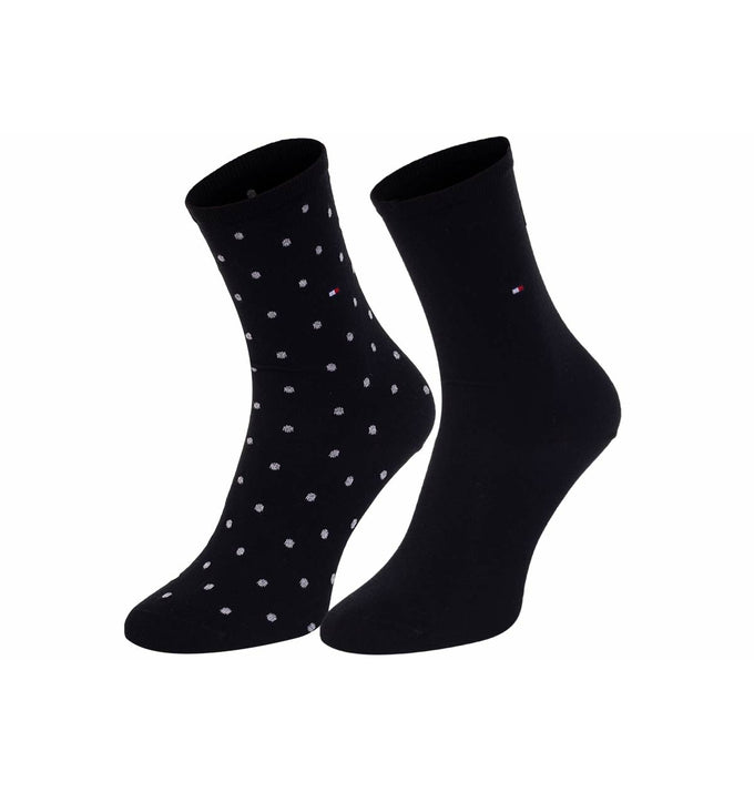 Tommy Hilfiger 2 Pack Womens Crew Dot Socks Black