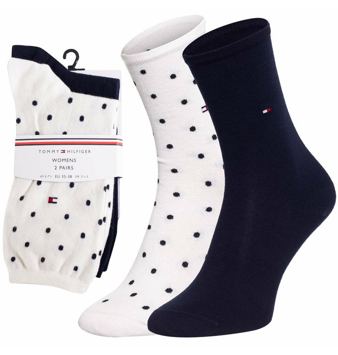 Tommy Hilfiger 2 Pack Womens Crew Dot Socks White