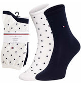 Tommy Hilfiger 2 Pack Womens Crew Dot Socks White