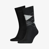 Tommy Hilfiger 2 Pack Mens Crew Checked Socks Black