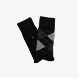 Tommy Hilfiger 2 Pack Mens Crew Checked Socks Black