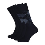 Tommy Hilfiger 2 Pack Mens Crew Checked Socks Navy