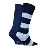 Tommy Hilfiger 2 Pack Mens Crew Stripe Socks Light Blue