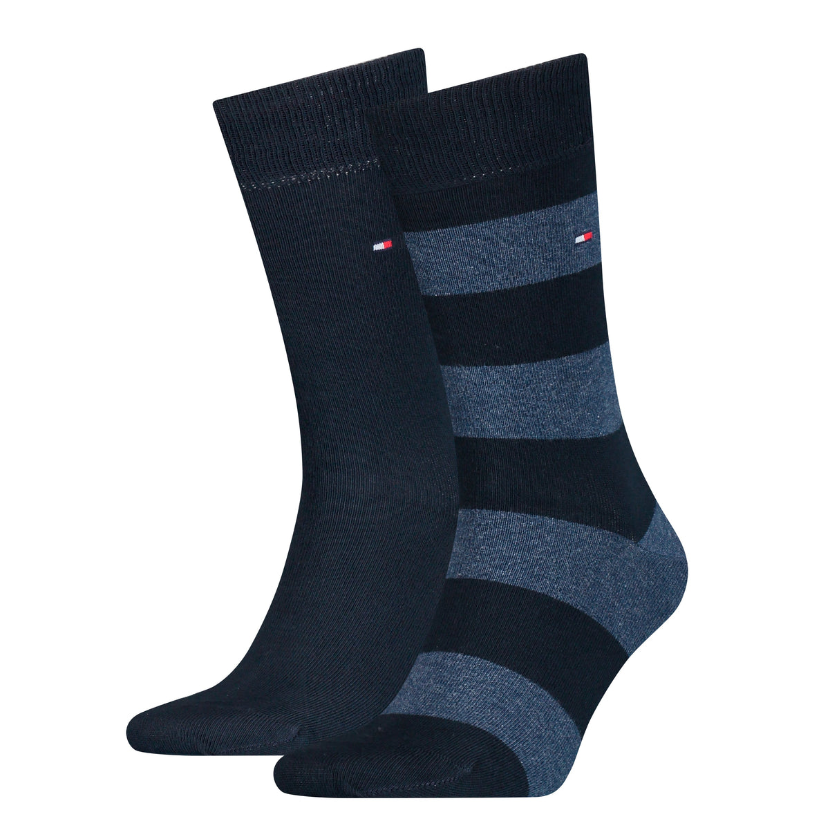 Tommy Hilfiger 2 Pack Mens Crew Stripe Socks Dark Blue