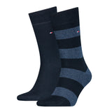 Tommy Hilfiger 2 Pack Mens Crew Stripe Socks Dark Blue