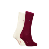 Tommy Hilfiger 2 Pack Womens Crew Socks Deep Rouge