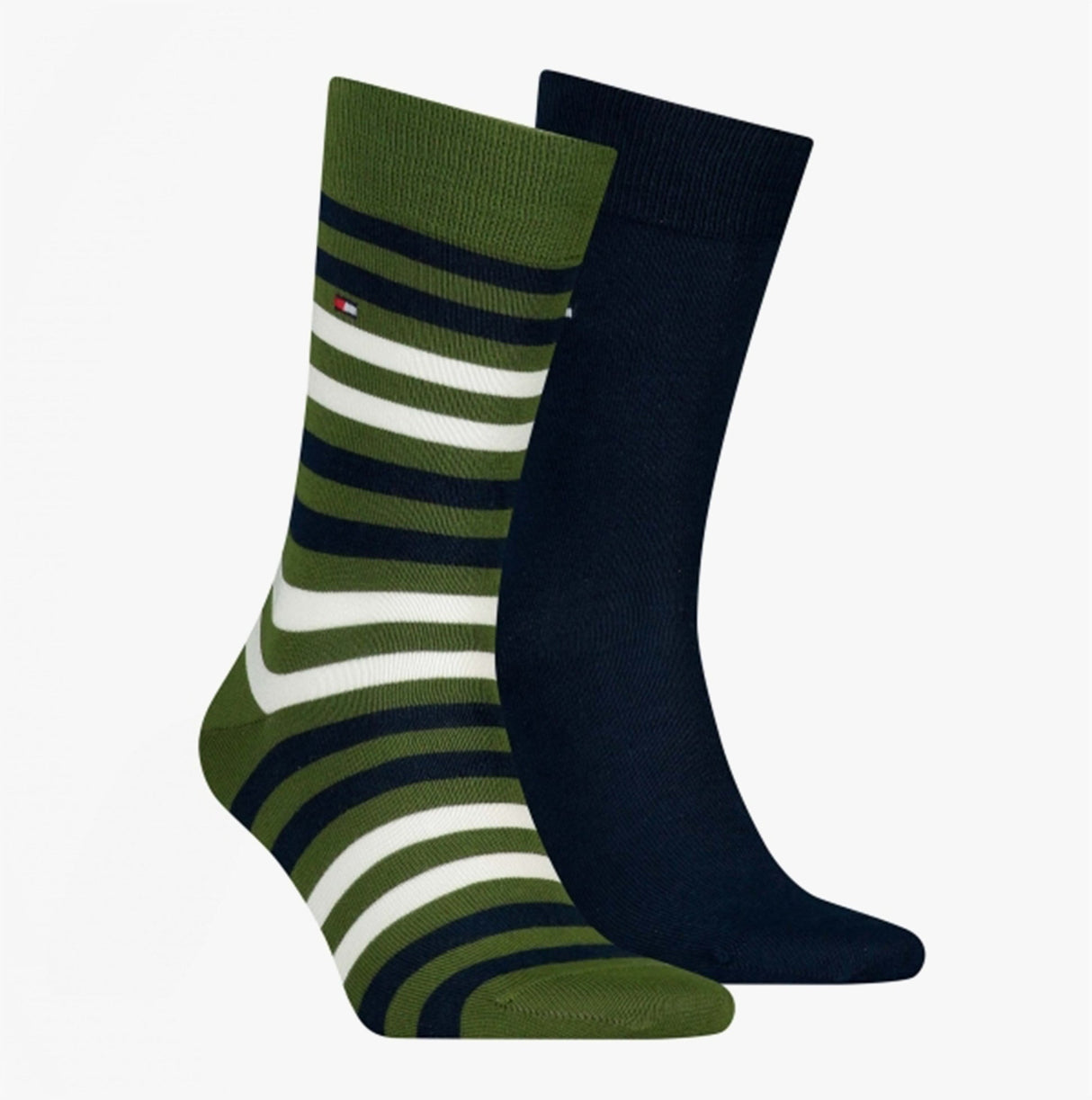 Tommy Hilfiger 2 Pack  Mens Crew Stripe Socks Green