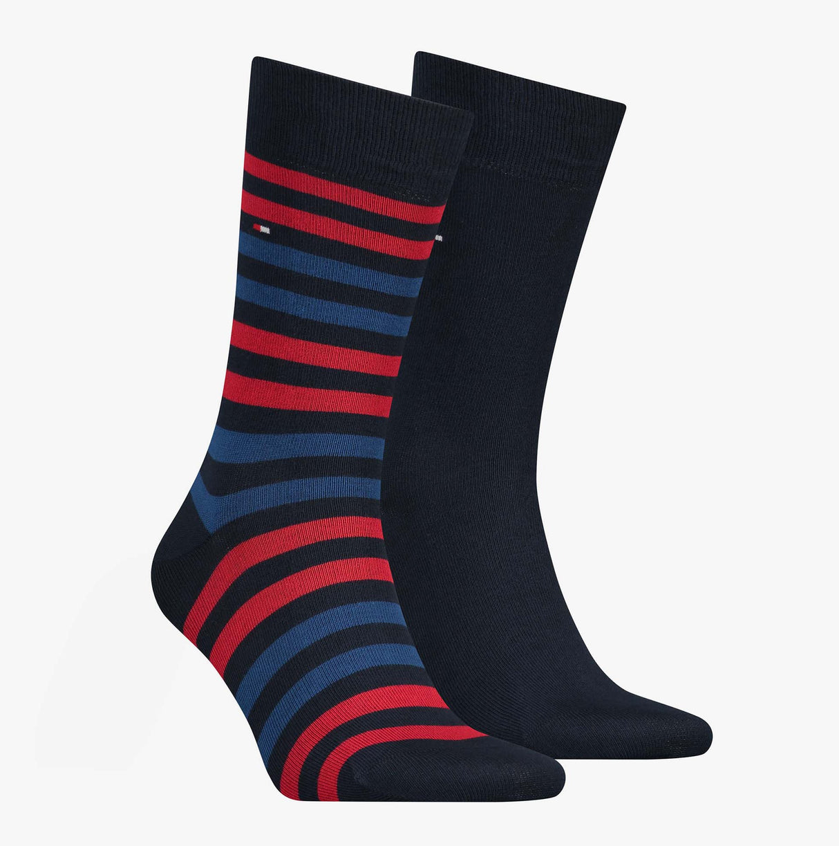 Tommy Hilfiger 2 Pack  Mens Crew Stripe Socks Red/Navy
