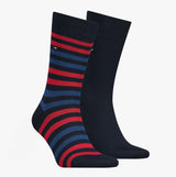 Tommy Hilfiger 2 Pack  Mens Crew Stripe Socks Red/Navy