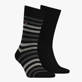 Tommy Hilfiger 2 Pack  Mens Crew Stripe Socks Black