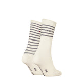 Tommy Hilfiger 2 Pack Stripe Womens Crew Socks White