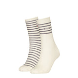 Tommy Hilfiger 2 Pack Stripe Womens Crew Socks White