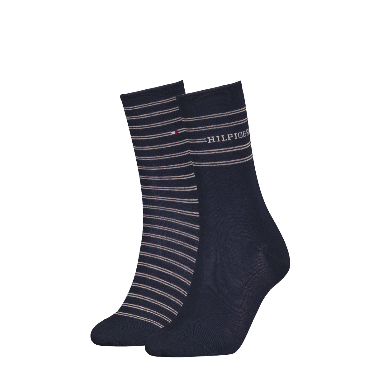 Tommy Hilfiger 2 Pack Stripe Womens Crew Socks Navy
