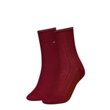 Tommy Hilfiger 2 Pack Womens Crew Socks Deep Rouge
