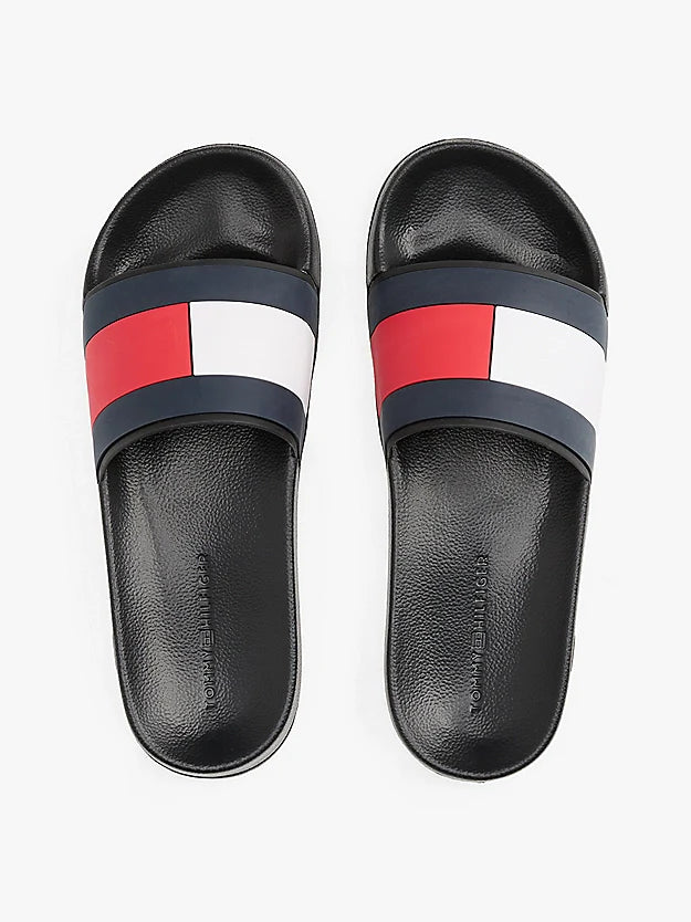 Tommy Hilfiger FLAG Mens Poolside Logo Sliders Desert Black