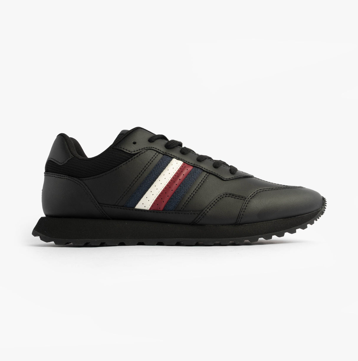 Tommy Hilfiger Mens Signature Tape Cleat Leather Trainers Black