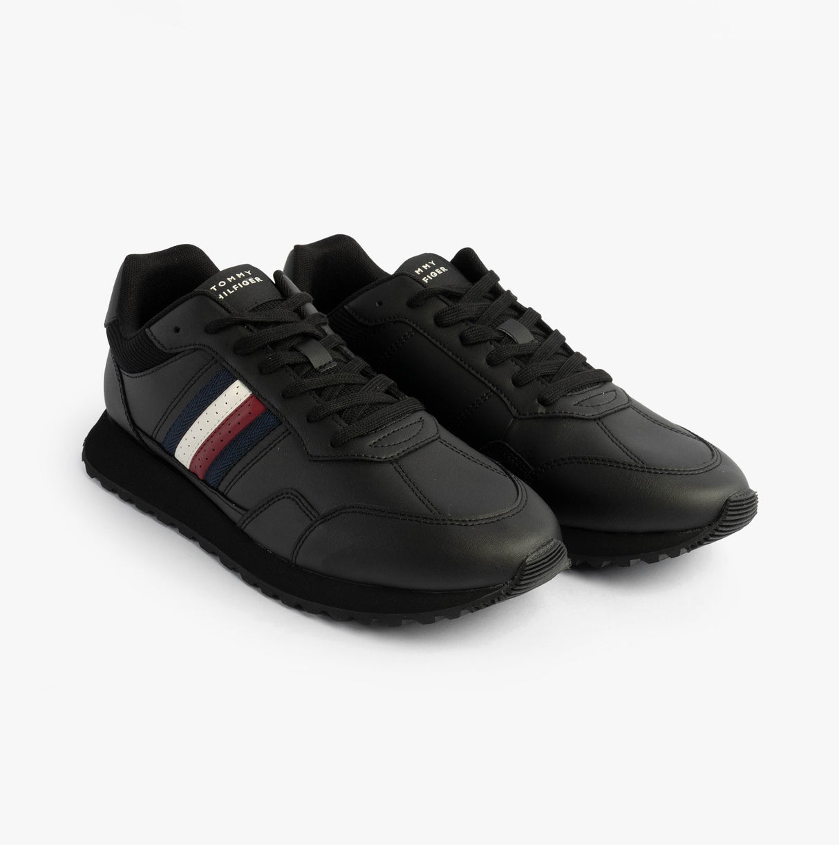 Tommy Hilfiger Mens Signature Tape Cleat Leather Trainers Black