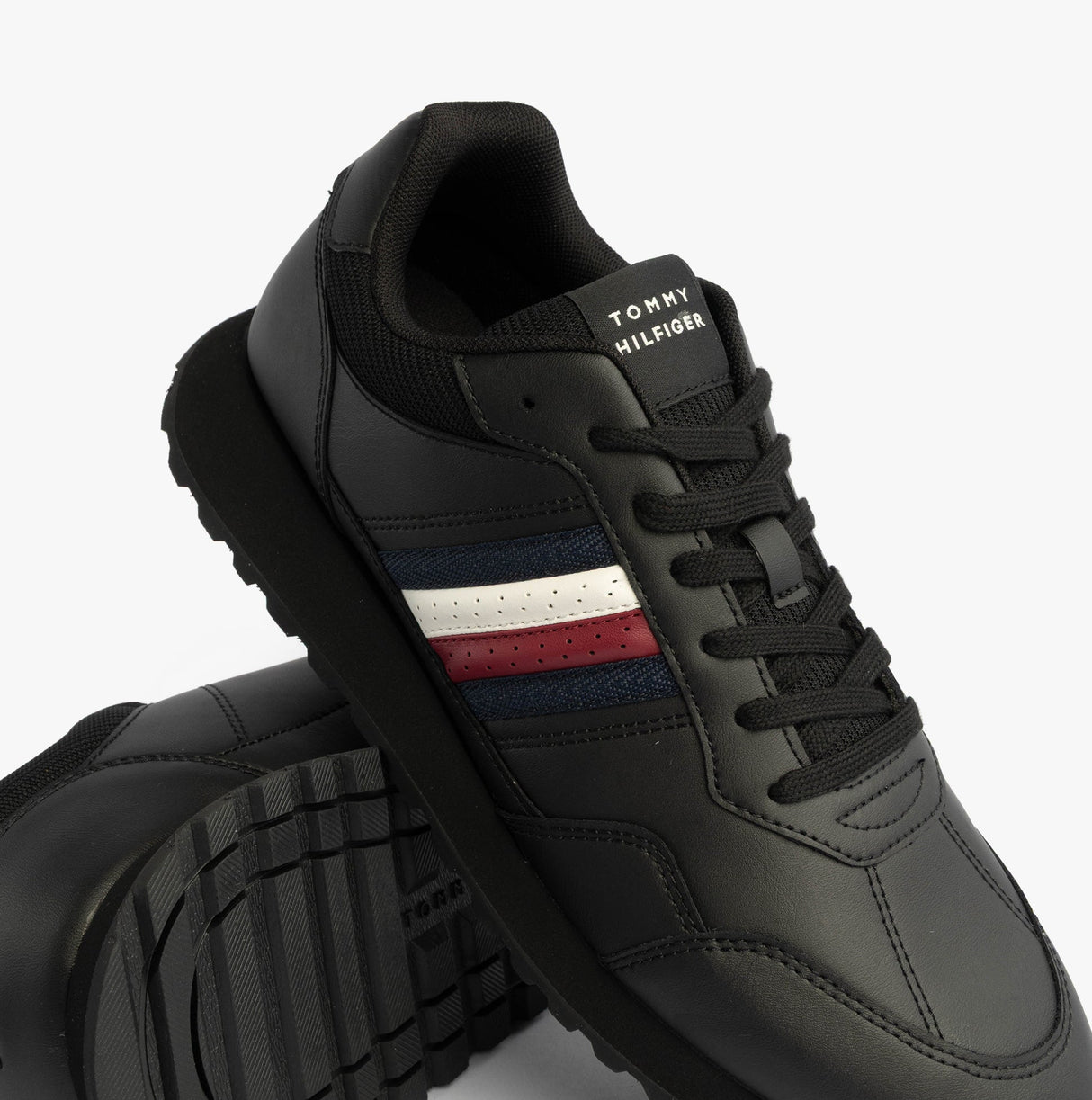 Tommy Hilfiger Mens Signature Tape Cleat Leather Trainers Black