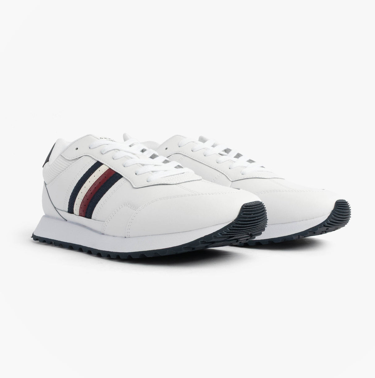 Tommy Hilfiger Mens Signature Tape Cleat Leather Trainers White