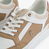 Tommy Hilfiger MONOGRAM METALLIC LEATHER  Womens Court Trainers Classic Khaki