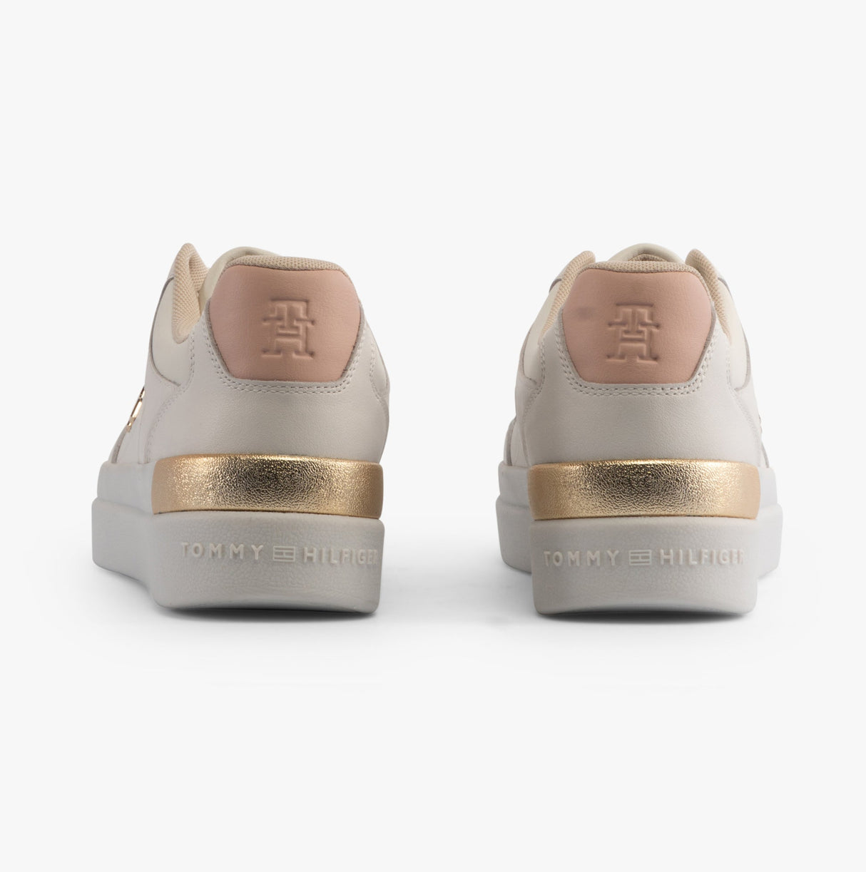 Tommy Hilfiger MONOGRAM METALLIC LEATHER  Womens Court Trainers Ancient White