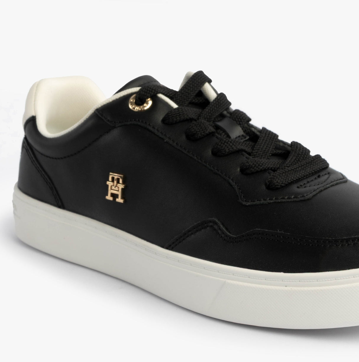 Tommy Hilfiger Womens Leather TH Monogram Plaque Court Trainers Black