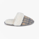 Totes Isotoner BRUSHED CHECK Womens Mule Slippers Grey
