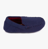 Totes Isotoner MOLESKIN CHECK LINED Boys Moccasin Slippers Navy
