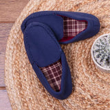 Totes Isotoner MOLESKIN CHECK LINED Boys Moccasin Slippers Navy