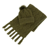 Totes Toasties KNITTED Hat & Scarf Set Womens Khaki