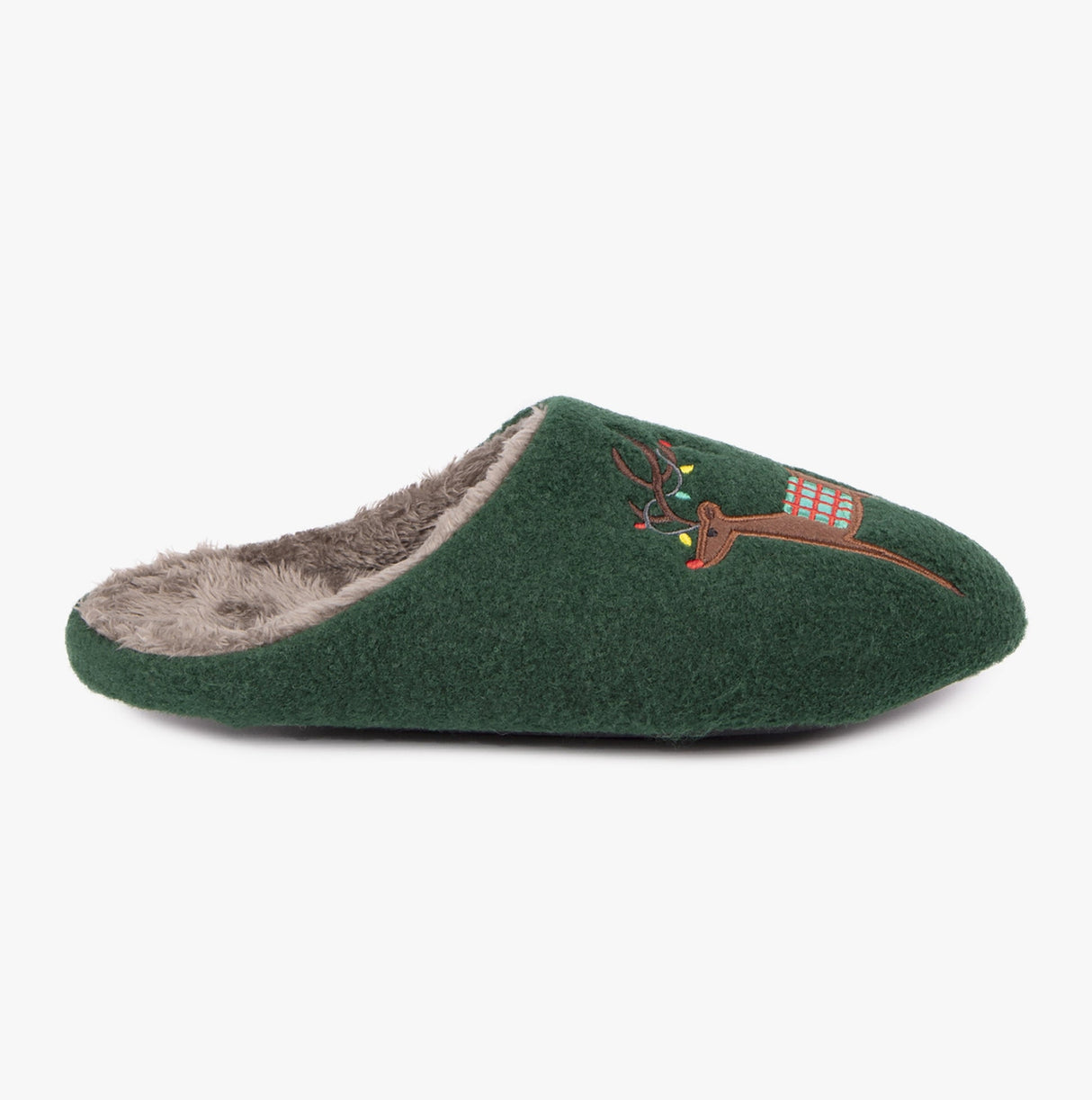 Totes Isotoner NOVELTY REINDEER Mens Mule Slippers Green