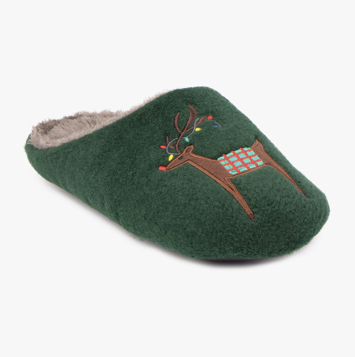 Totes Isotoner NOVELTY REINDEER Mens Mule Slippers Green