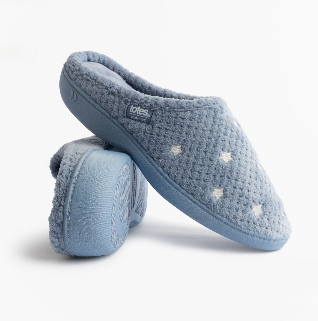 Totes Isotoner POPCORN TERRY Womens Mule Slippers Iris Blue Star
