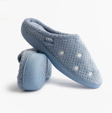 Totes Isotoner POPCORN TERRY Womens Mule Slippers Iris Blue Star