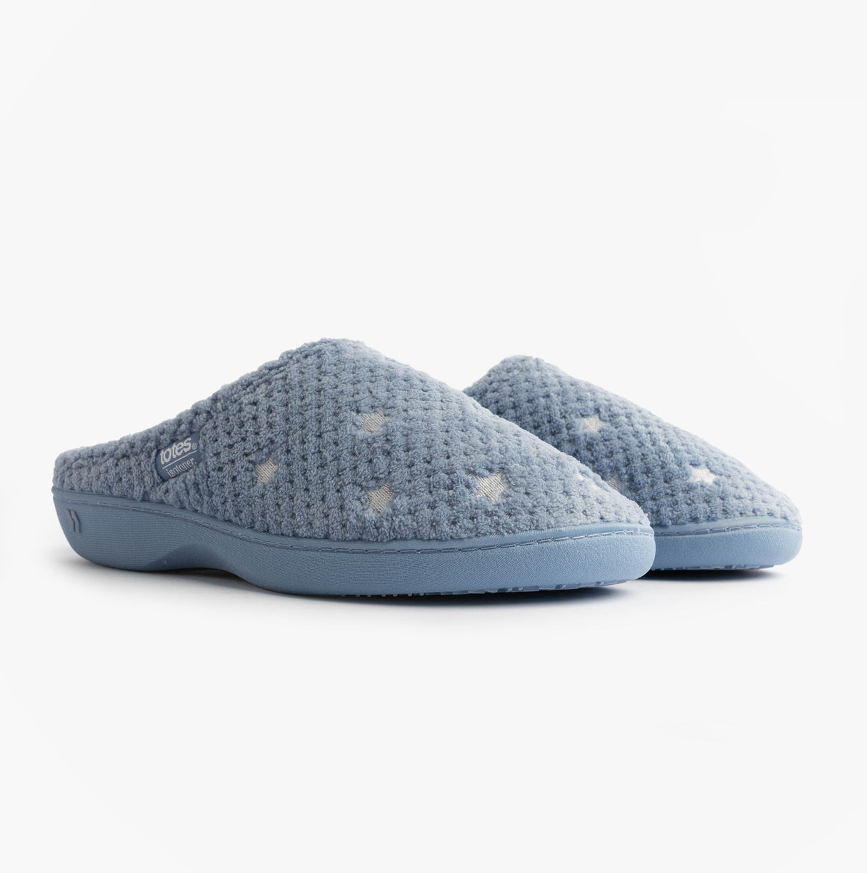 Totes Isotoner POPCORN TERRY Womens Mule Slippers Iris Blue Star