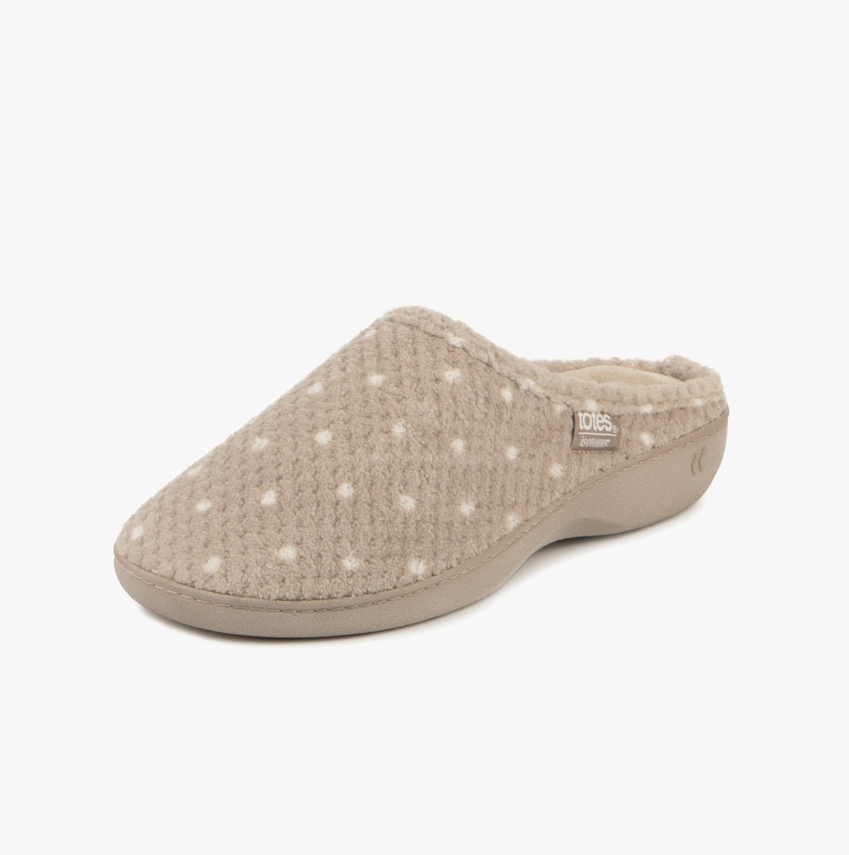 Totes Isotoner POPCORN TERRY Womens Mule Slippers Natural Spot