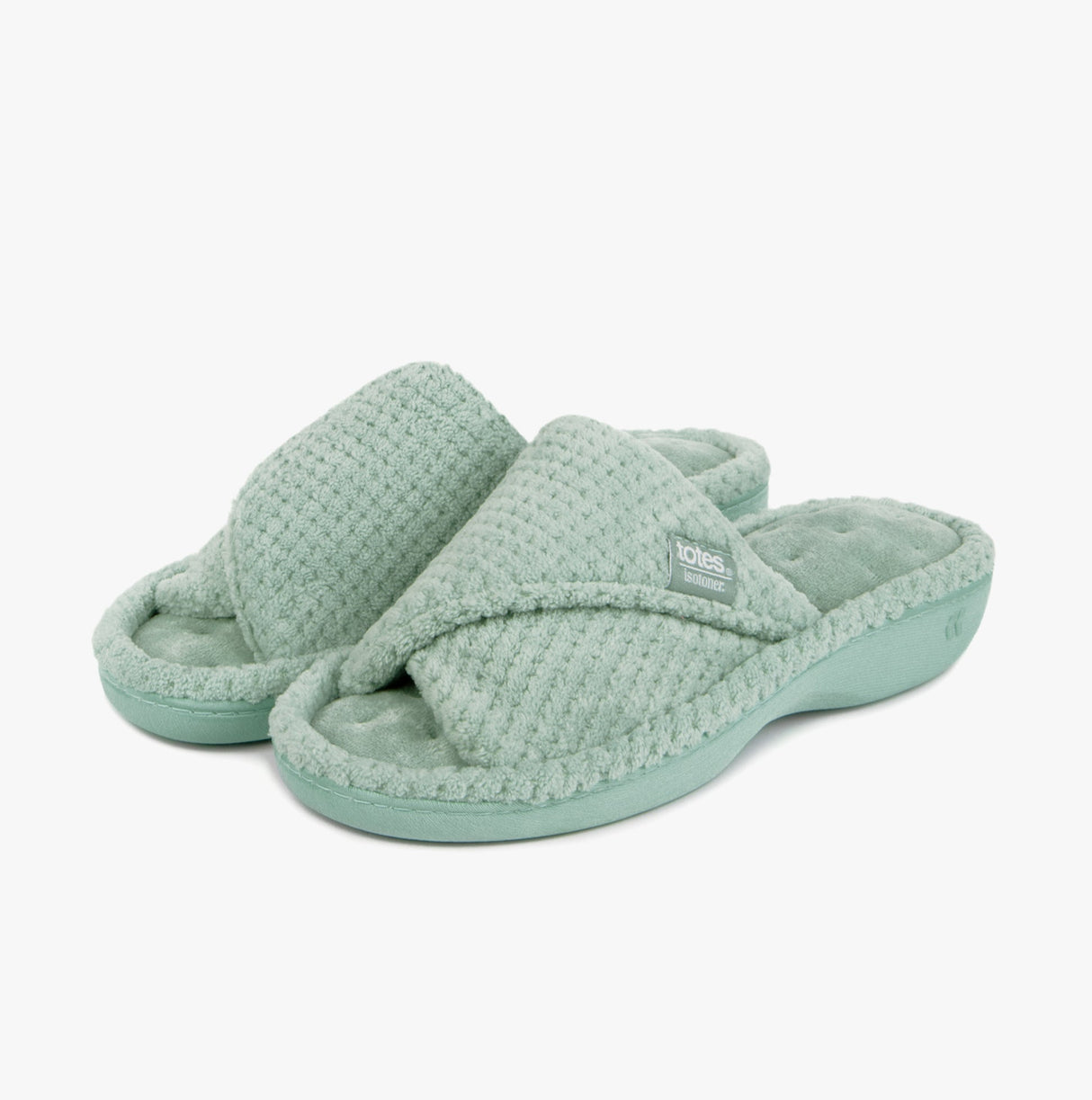 Totes Isotoner POPCORN TURNOVER OPEN TOE Womens Mule Slippers Mint
