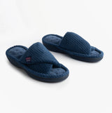 Totes Isotoner POPCORN TURNOVER OPEN TOE Womens Mule Slippers Navy