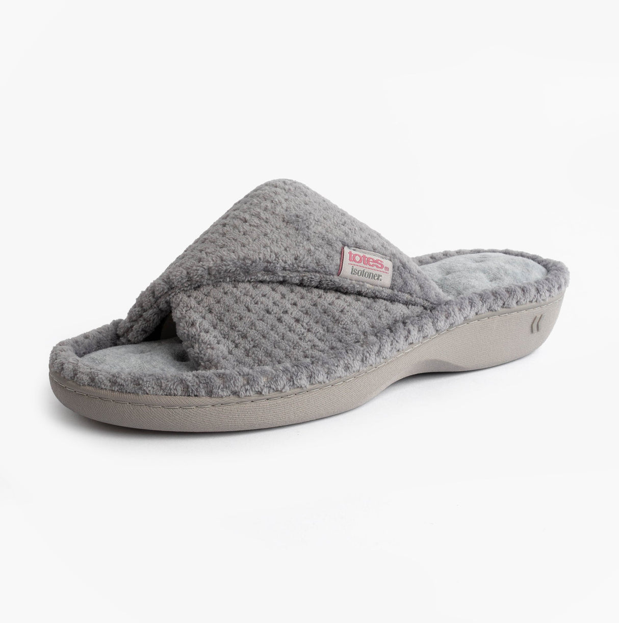 Totes Isotoner POPCORN TURNOVER OPEN TOE Womens Mule Slippers Pale Grey