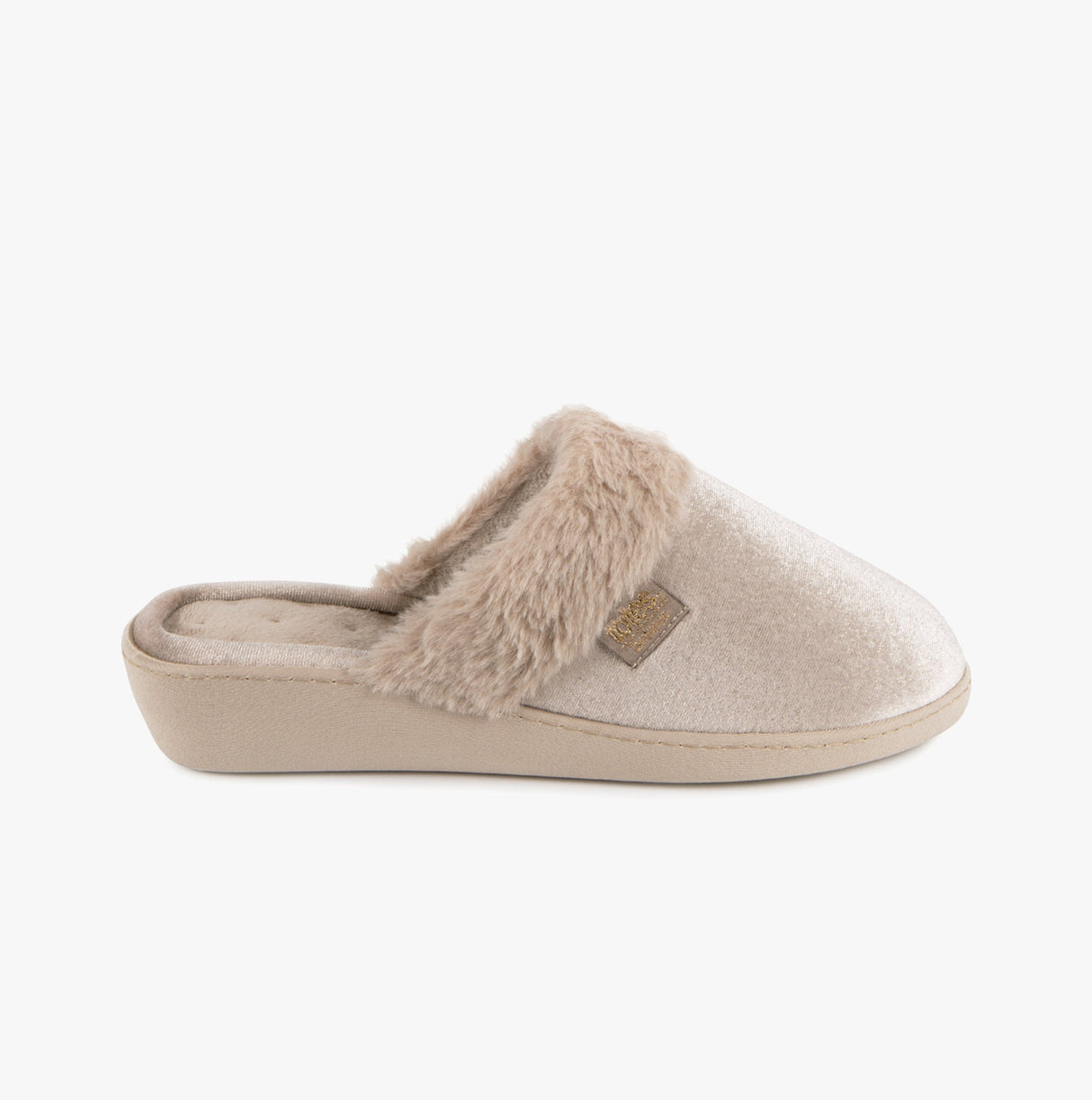 Totes Isotoner SPARKLE VELOUR HEELED MULE Womens Mule Slippers Mink