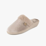 Totes Isotoner SPARKLE VELOUR HEELED MULE Womens Mule Slippers Mink